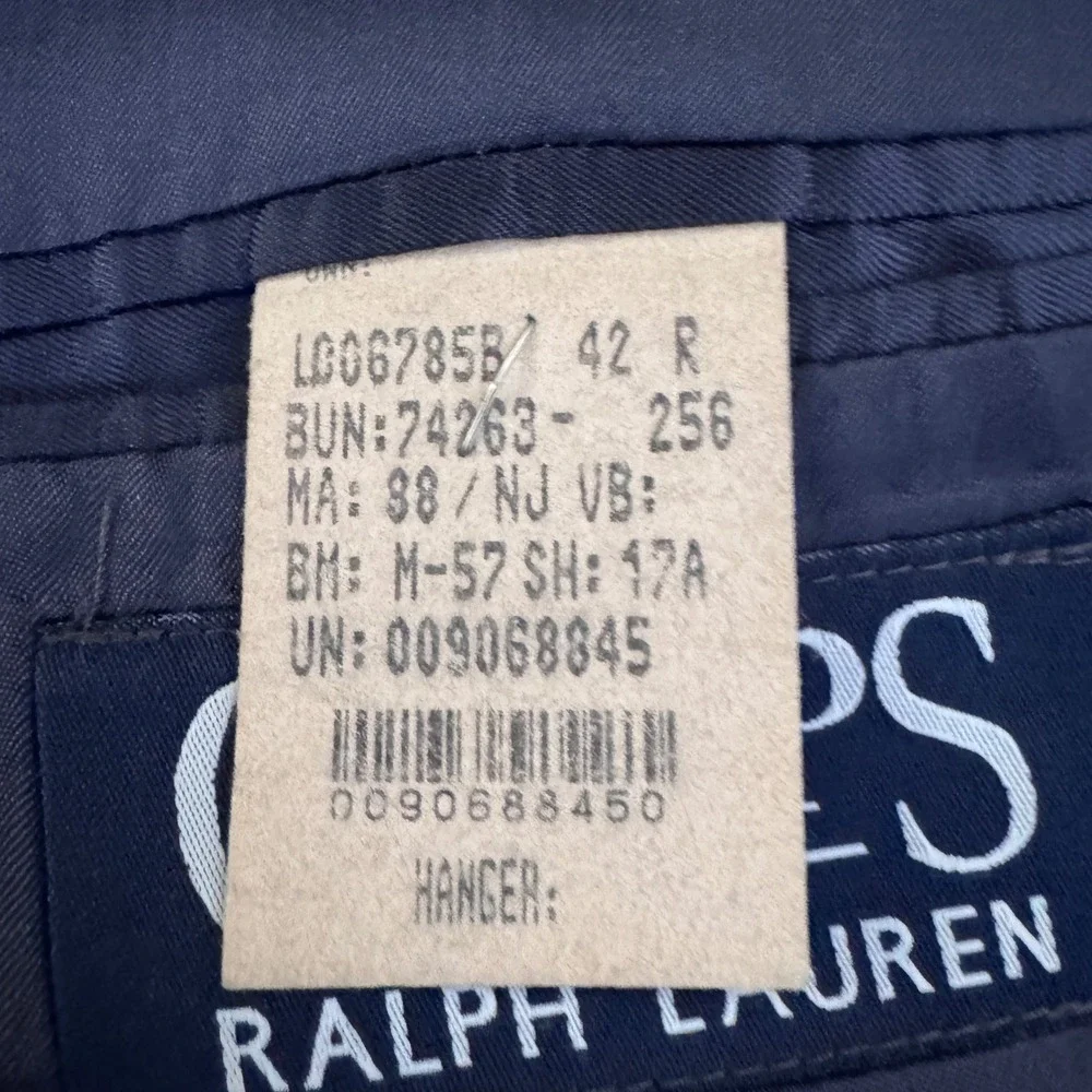 Chaps Ralph Lauren Blazer Mens 42R Navy Blue Solid Two Button Gold Crest Buttons